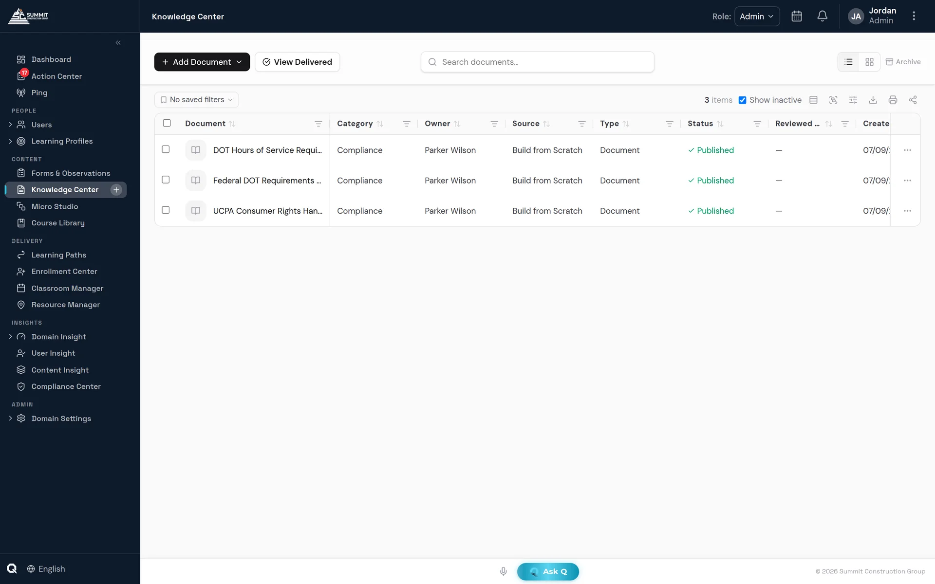 Knowledge Center document library