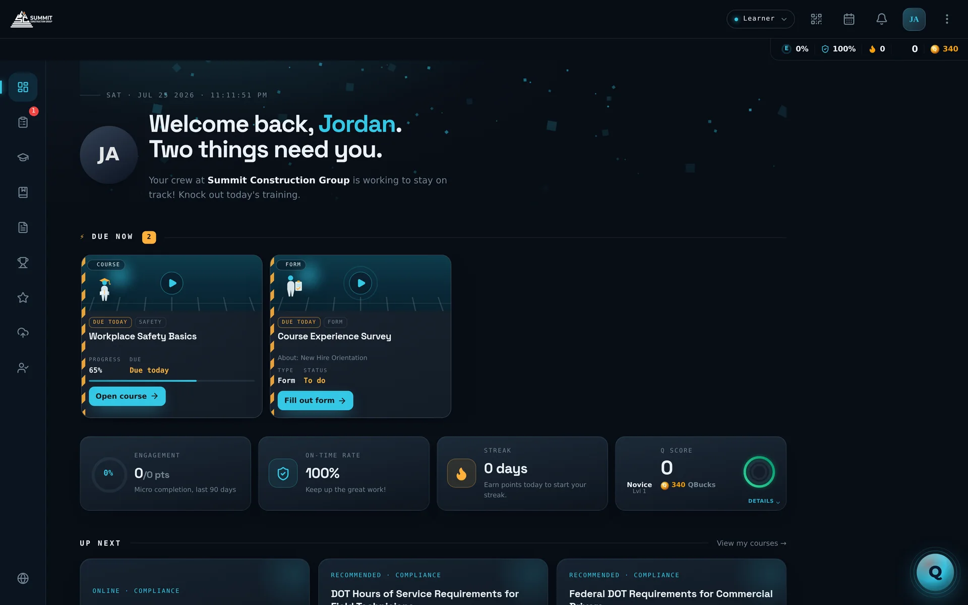 Learner dashboard
